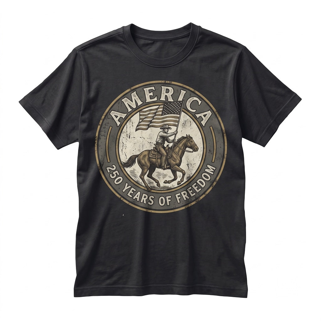 America Semiquincentennial Patriotic Front Back Flag 4th of July Western Cowboy Graphic Apparel Unisex TShirt