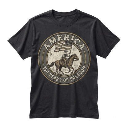 America Semiquincentennial Patriotic Front Back Flag 4th of July Western Cowboy Graphic Apparel Unisex TShirt
