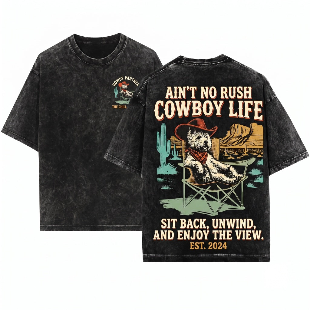Vintage Retro Western Cowboy Westie Alien UFO Dog Lovers Gift Mom Dad Unisex Wash T-Shirt