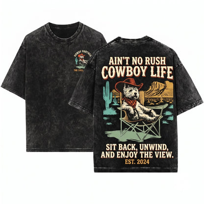 Vintage Retro Western Cowboy Westie Alien UFO Dog Lovers Gift Mom Dad Unisex Wash T-Shirt