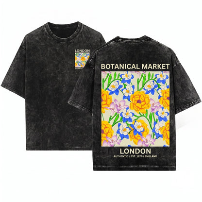 Lisbon Flower Market Graphic Floral Portugal Travel Botanical European Summer Top Unisex Wash T-Shirt