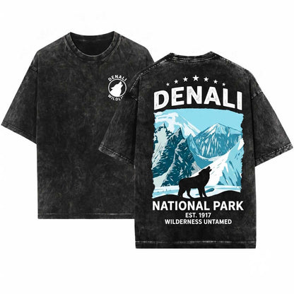 Denali National Park Alaska Wolf Wildlife Outdoor Adventure Camping Hiking Travel Souvenir Gift Unisex Wash T-Shirt