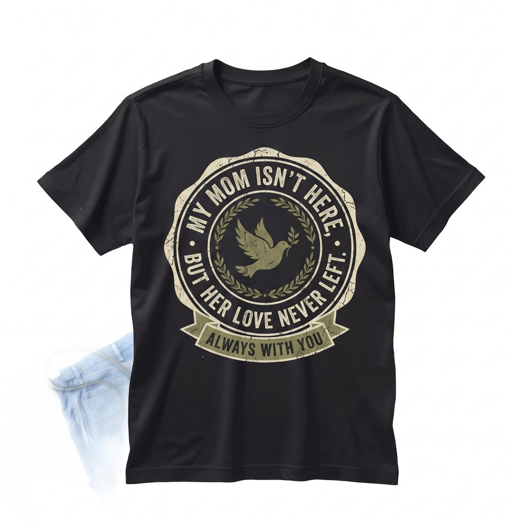 My Mom Isnt Here But Her Love Never Left Mother Memorial Sympathy Bereavement Remembrance Gift Unisex TShirt