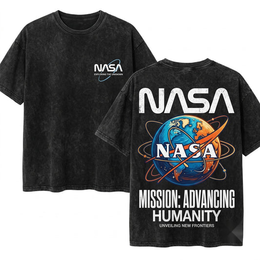 80s NASA Outer Space Graphic Astronaut Vintage Aesthetic Unisex Wash T-Shirt