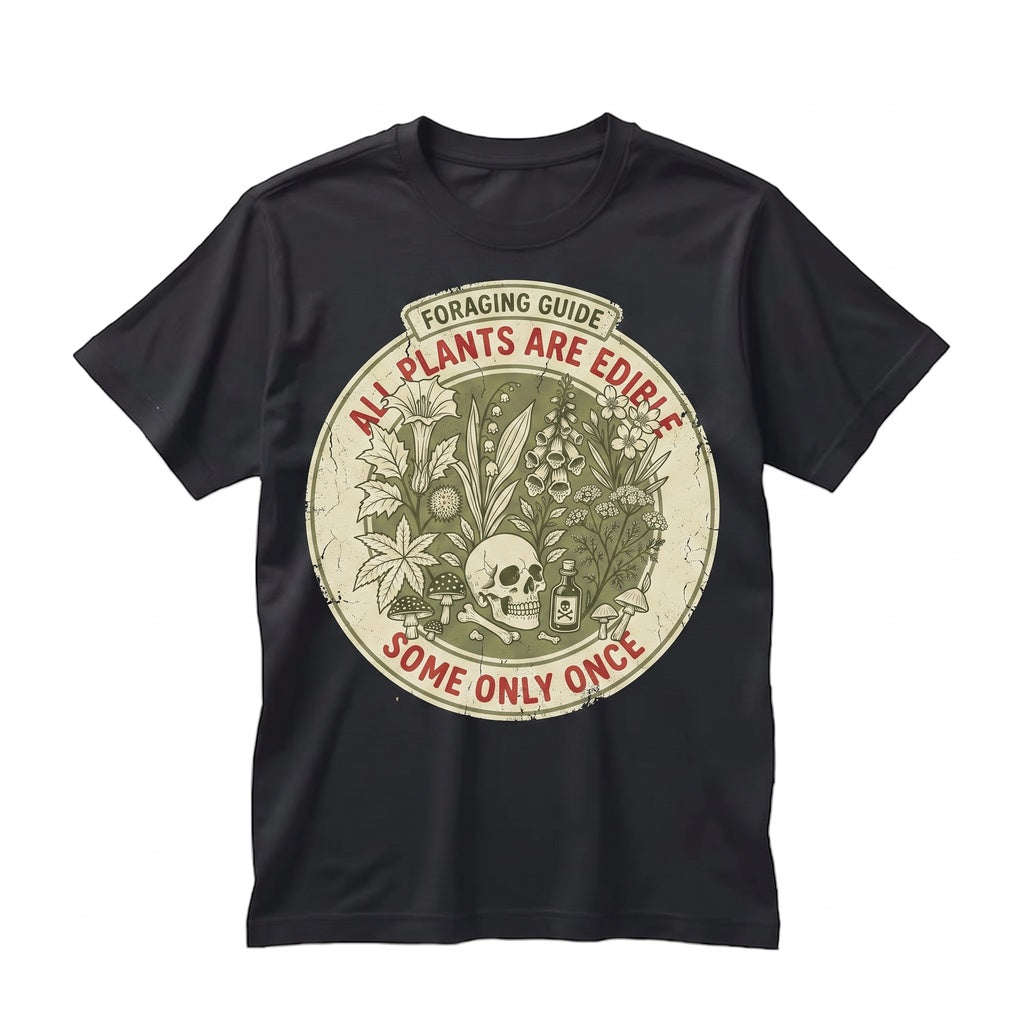 All Plants Are Edible Some Only Once Funny Gardening Dark Botanical Graphic Humorous Foraging Gift Unisex TShirt