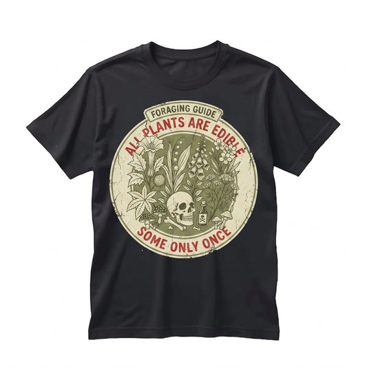 All Plants Are Edible Some Only Once Funny Gardening Dark Botanical Graphic Humorous Foraging Gift Unisex TShirt