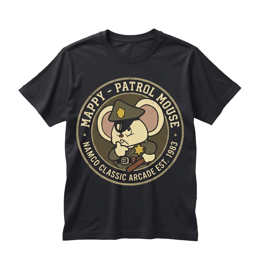 Vintage Retro 80s Arcade Video Game Mouse Police Graphic Unisex TShirt