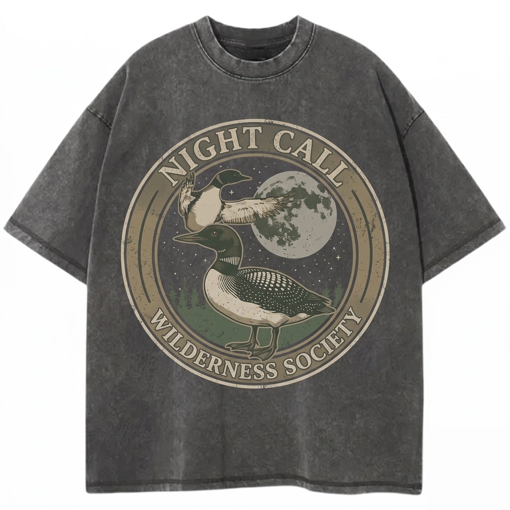 Vintage Three Common Loon Moon Retro Cosmic Water Bird Galaxy Graphic Birder Gift Space Animal Streetwear Apparel Unisex TShirt