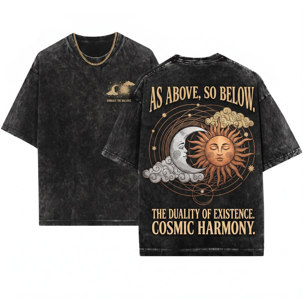 Celestial Sun Moon Vintage Astrology Graphic Unisex Wash T-Shirt