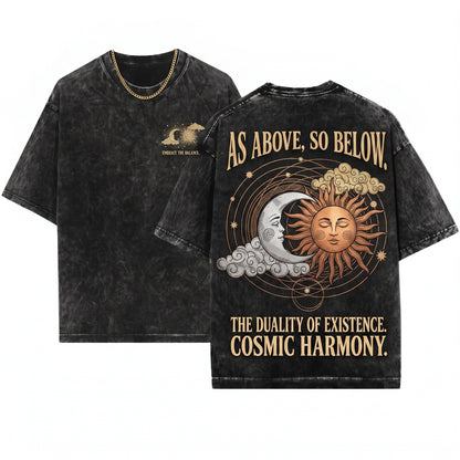 Celestial Sun Moon Vintage Astrology Graphic Unisex Wash T-Shirt
