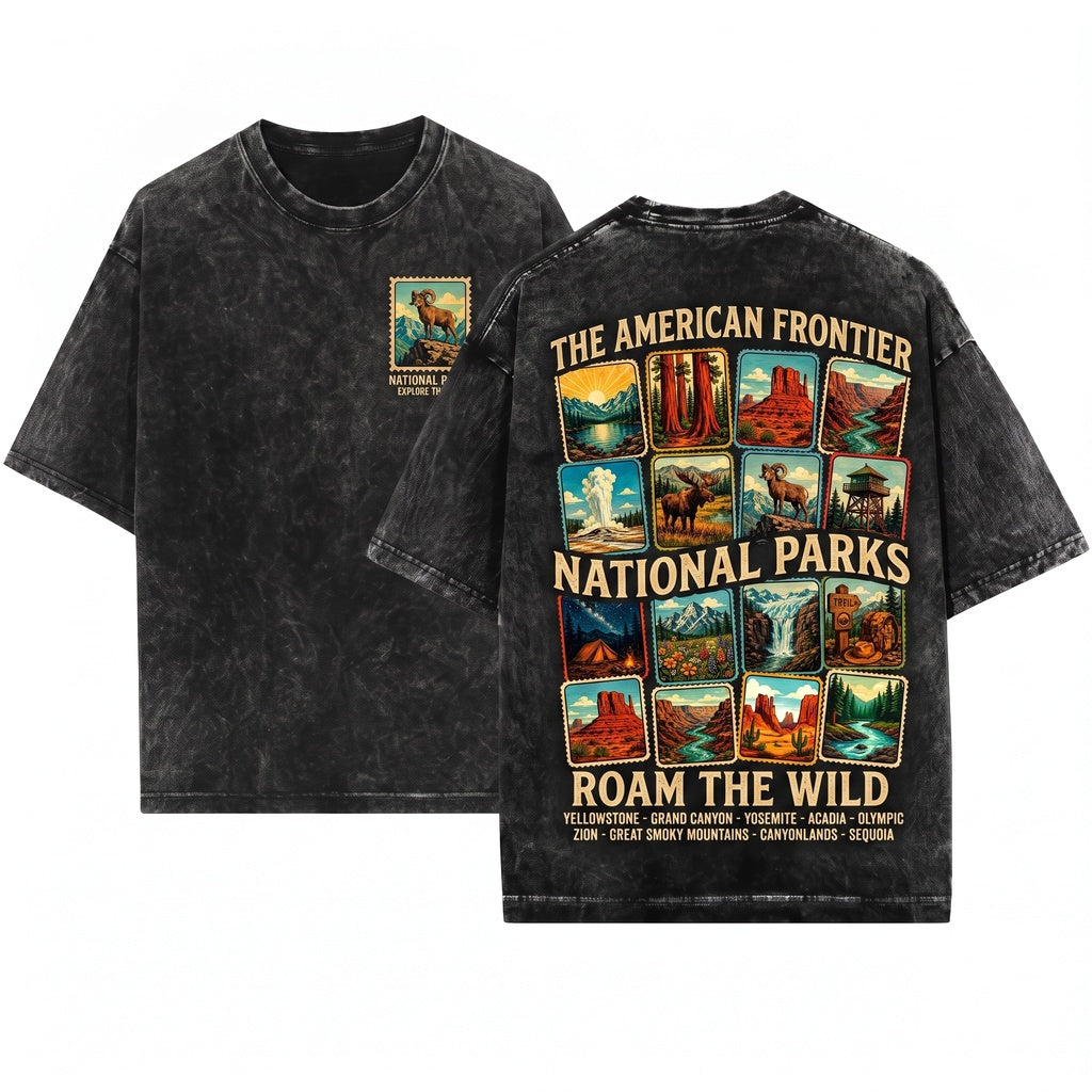 National Parks Roam Wild Vintage Outdoor Adventure Nature Lover Hiking Camping Mountain Travel Gift Unisex Wash T-Shirt