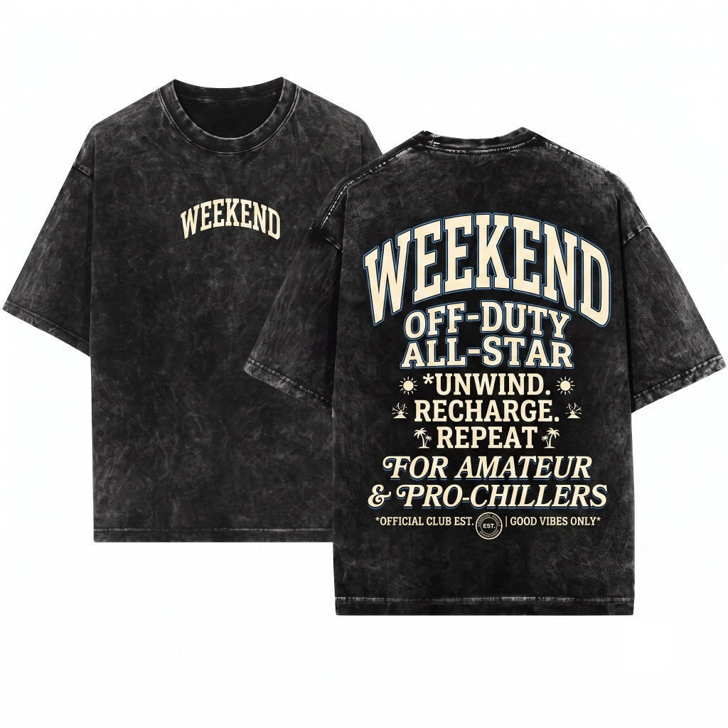 Weekend Vibes Graphic Oversized Casual Comfy Lounge Trendy Crewneck Sweater Unisex Wash T-Shirt