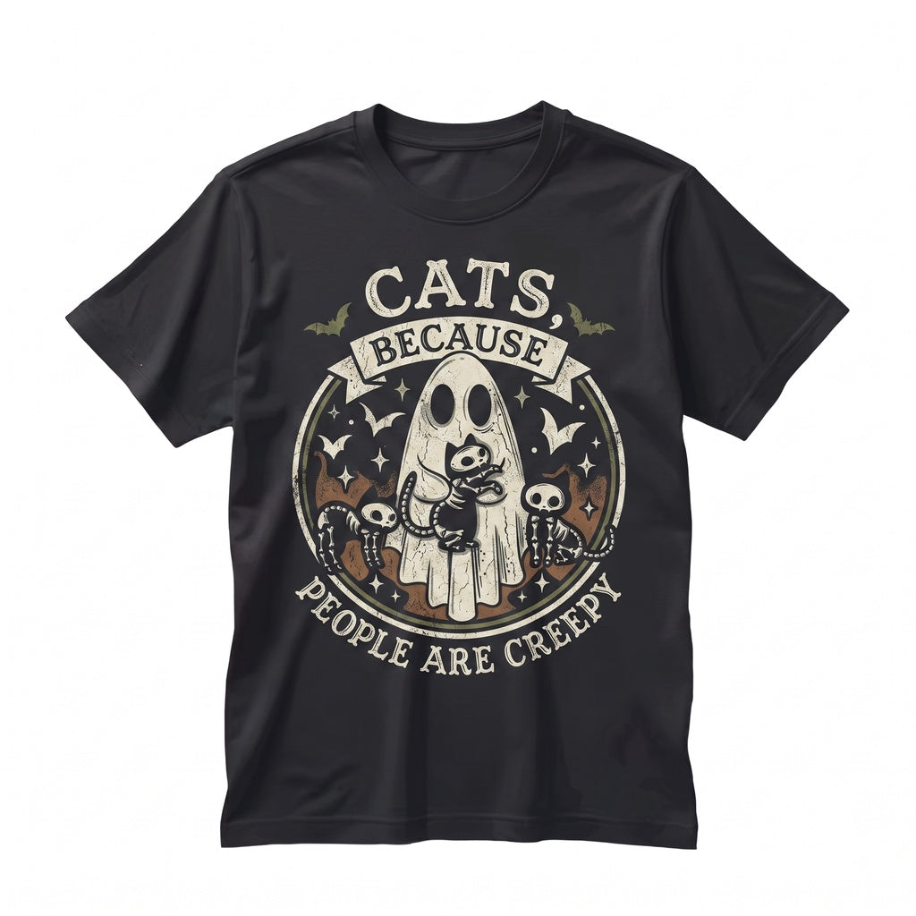 Spooky Ghost Skeleton Cats People Are Creepy Funny Graphic Halloween Unisex TShirt