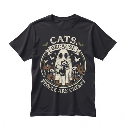 Spooky Ghost Skeleton Cats People Are Creepy Funny Graphic Halloween Unisex TShirt