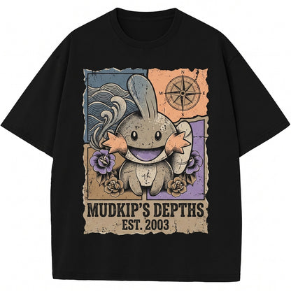Mudkip Vintage Acid Wash Cute Kawaii Retro Oversized Graphic Anime Water Starter Fans Gift Unisex TShirt