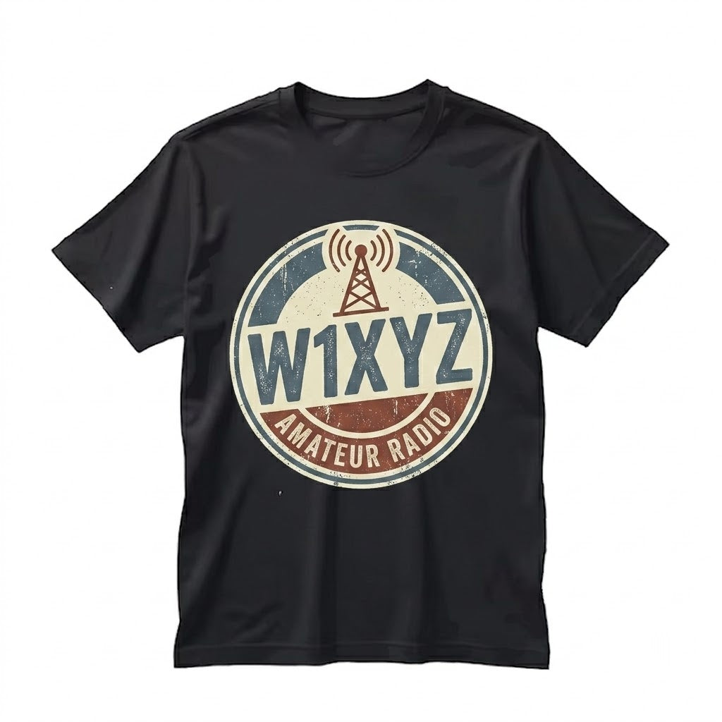 Custom Ham Radio Operator Personalized Callsign Vintage Antenna Tower Graphic Unisex TShirt