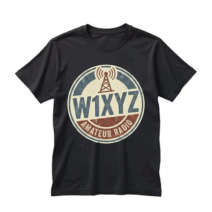 Custom Ham Radio Operator Personalized Callsign Vintage Antenna Tower Graphic Unisex TShirt