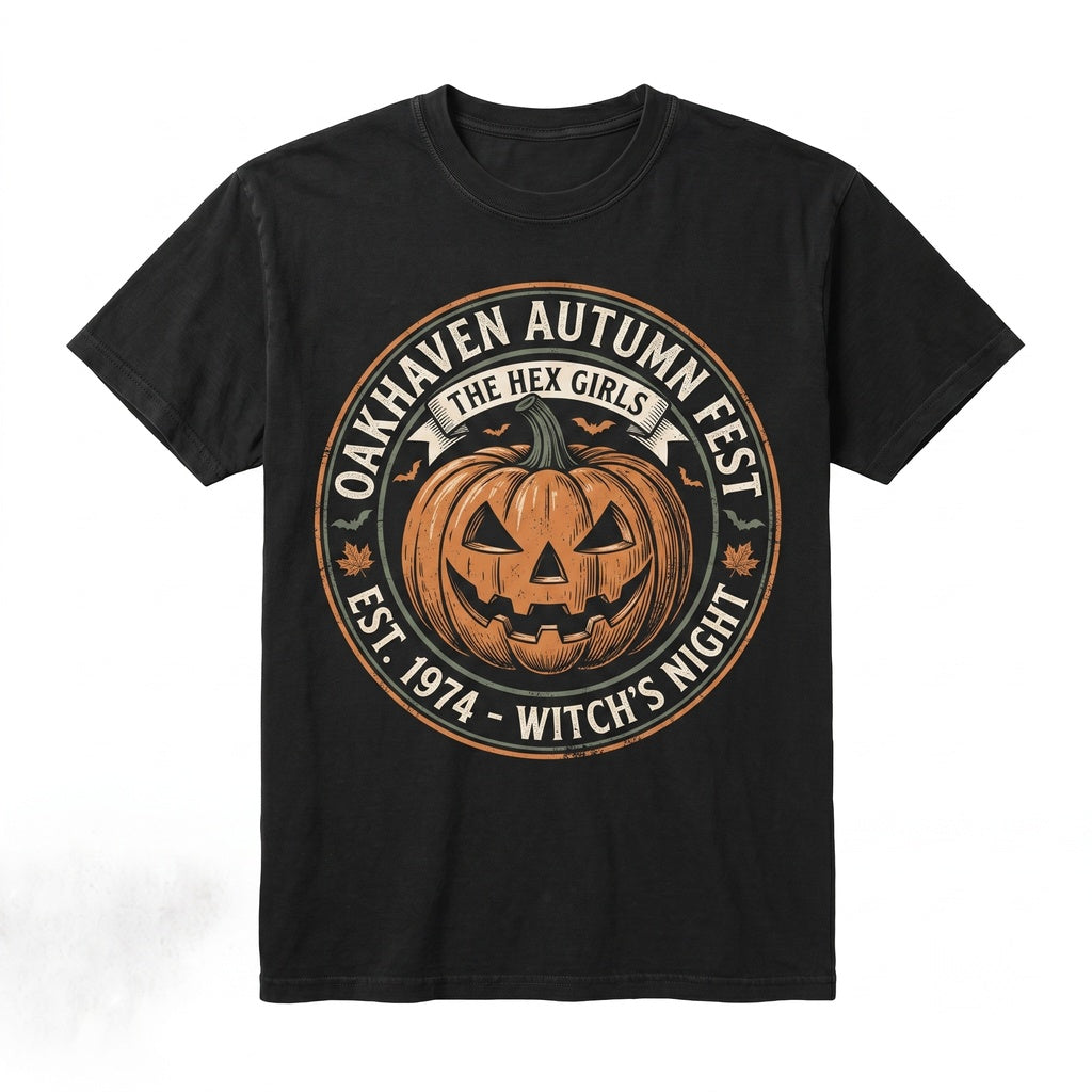 Vintage Eco-Goth Band Oakhaven Autumn Fest Spooky Jack O Lantern Halloween Graphic Unisex TShirt