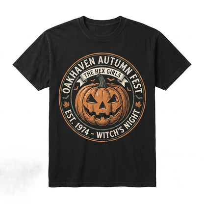 Vintage Eco-Goth Band Oakhaven Autumn Fest Spooky Jack O Lantern Halloween Graphic Unisex TShirt