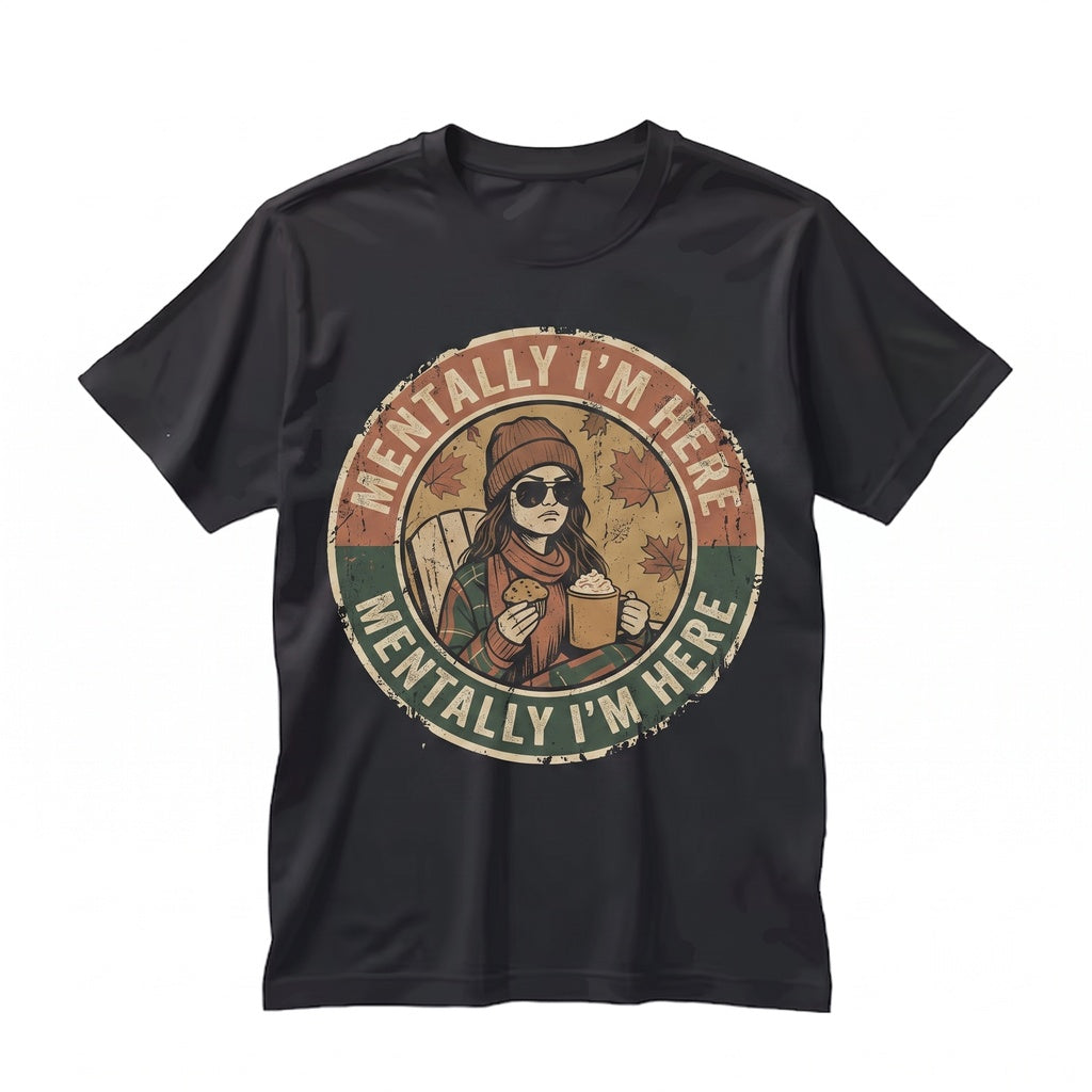 Mentally Im Here Graphic Vintage Women Autumn Vibes Aesthetic Apparel Unisex TShirt