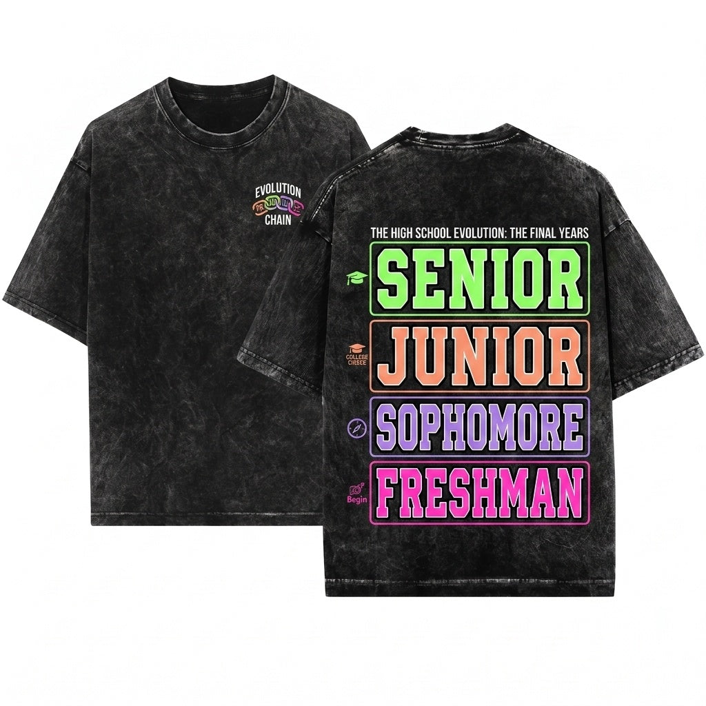 Retro Preppy Neon High School 1st Day Of Senior Teacher Girl Colorful Unisex Wash T-Shirt
