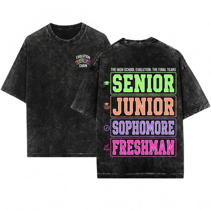 Retro Preppy Neon High School 1st Day Of Senior Teacher Girl Colorful Unisex Wash T-Shirt