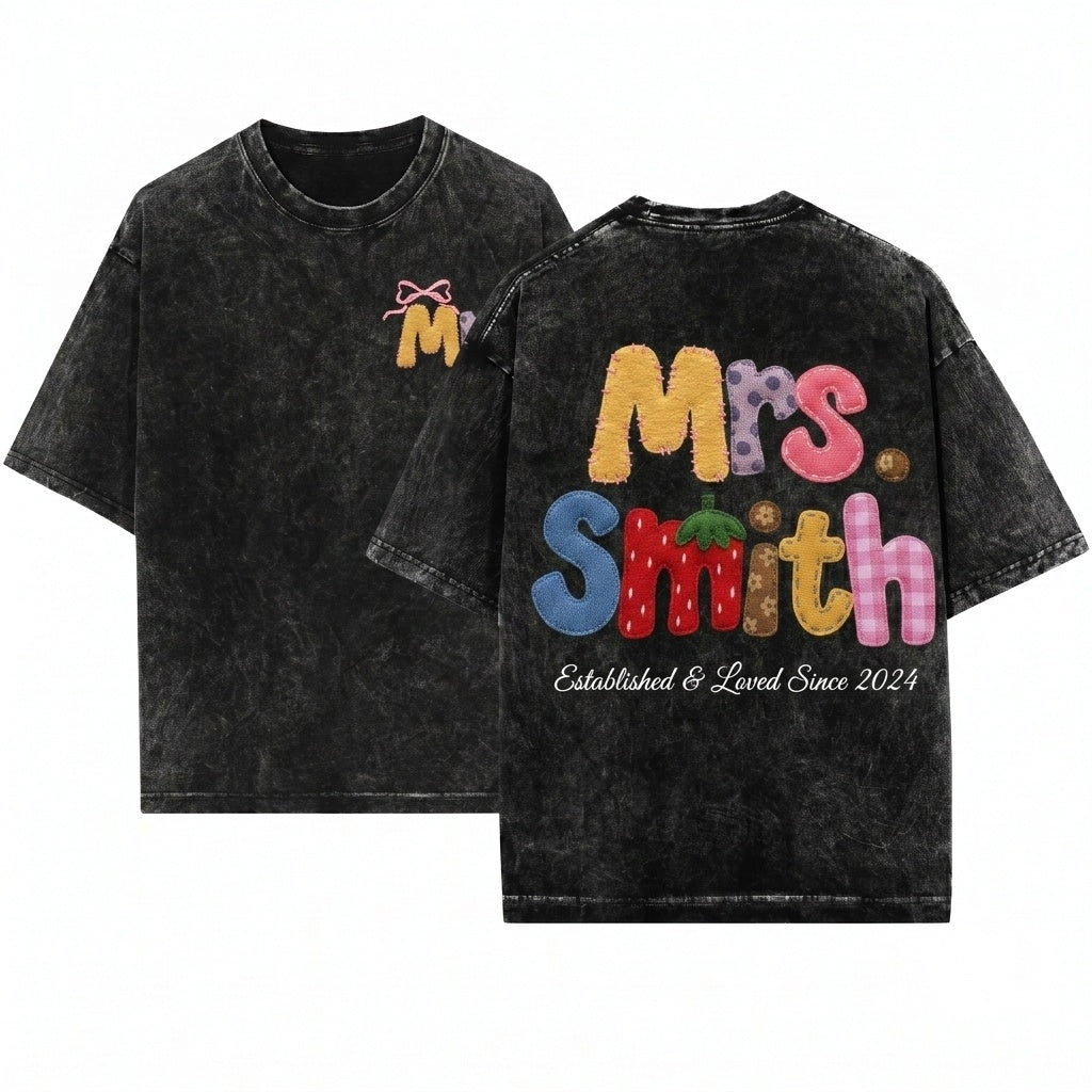 Fruity Faux Patchwork Custom Teacher Name Gingham Strawberry Floral Back To School Gift Unisex Wash T-Shirt