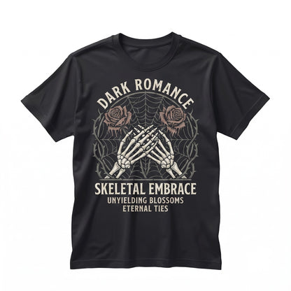 Spooky Skeleton Roses Graphic Cute Creepy Sarcastic Alt Black White Goth Unisex TShirt
