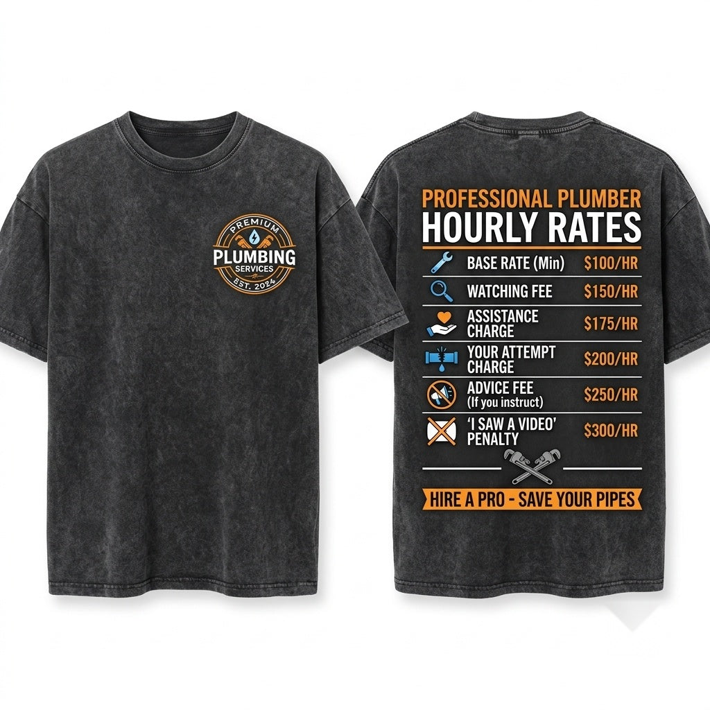 Funny Plumber Hourly Rate Graphic Dad Gift Unisex Wash T-Shirt