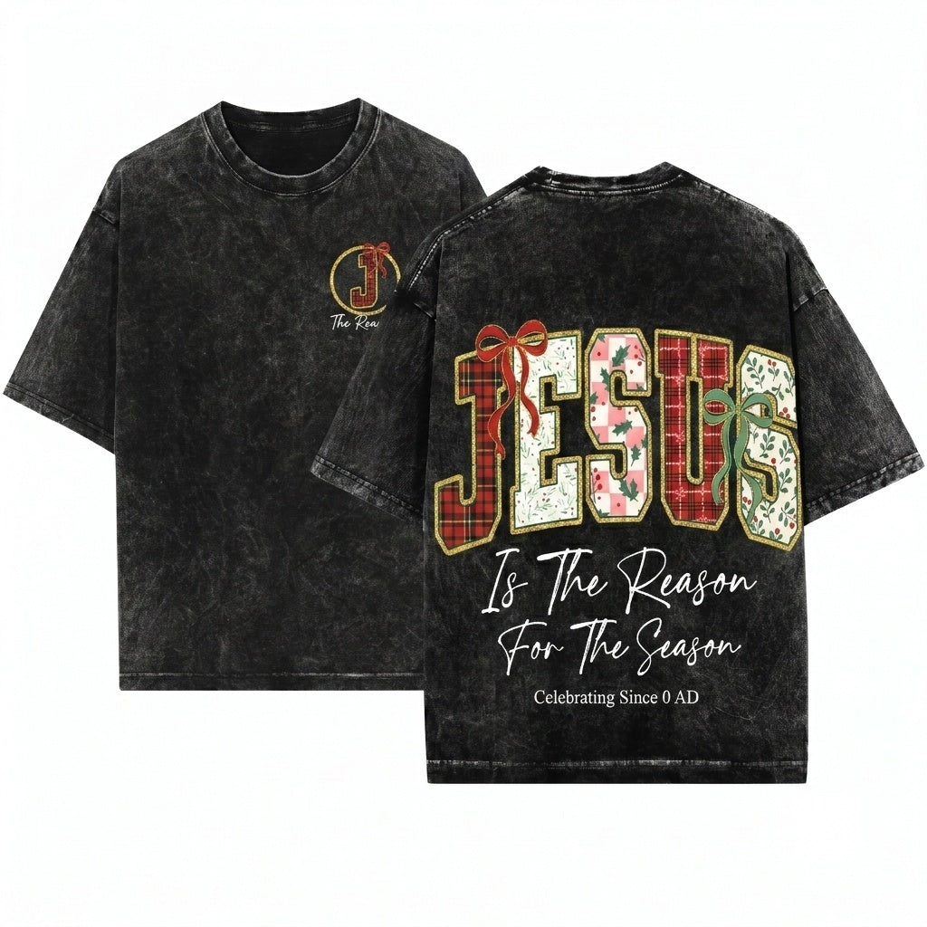 Retro Plaid Jesus Reason Season Bible Verse Christian Trendy Unisex Wash T-Shirt