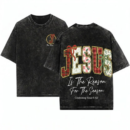 Retro Plaid Jesus Reason Season Bible Verse Christian Trendy Unisex Wash T-Shirt
