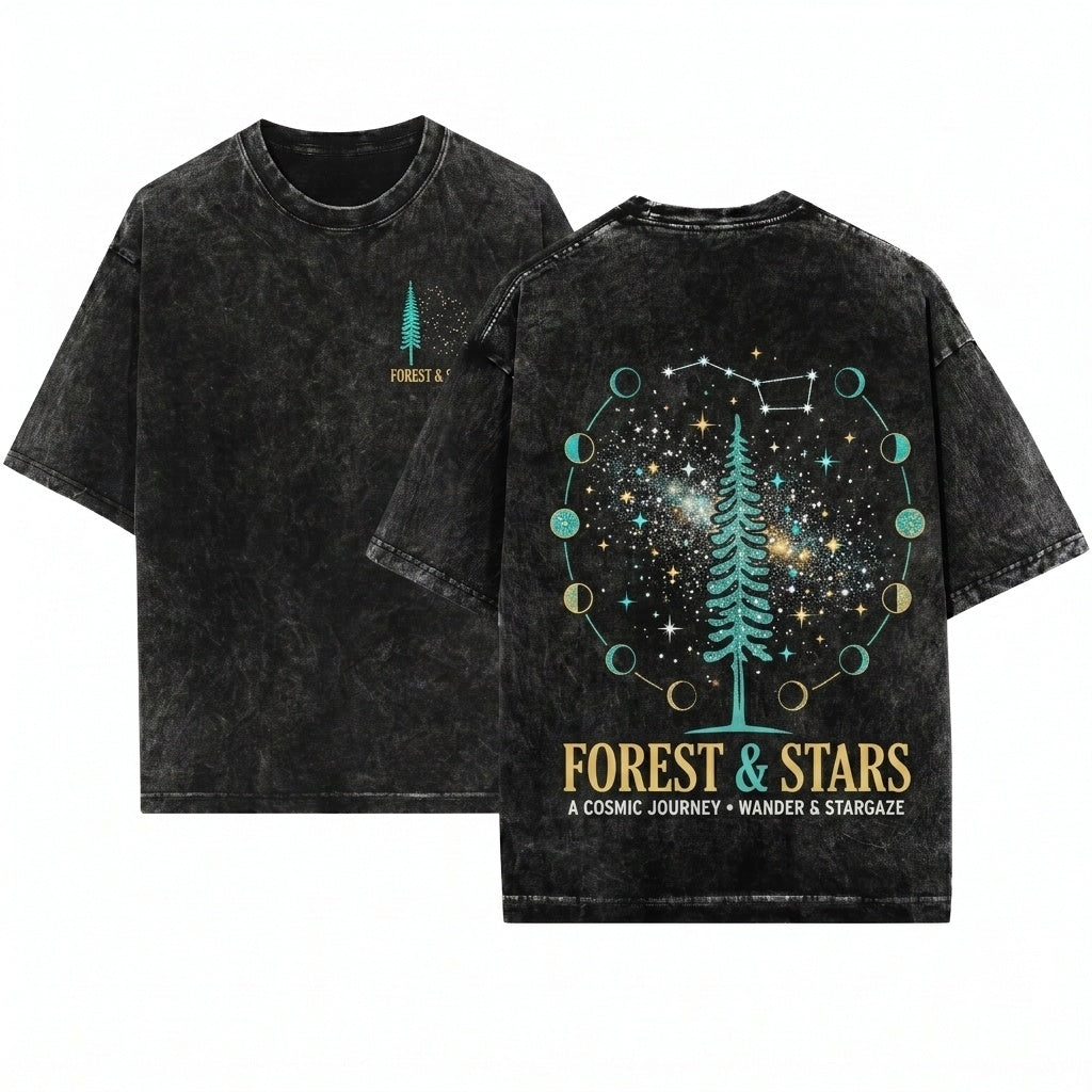 Mountain Theme Pine Tree Stars Lover Gift Unisex Wash T-Shirt