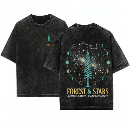 Mountain Theme Pine Tree Stars Lover Gift Unisex Wash T-Shirt