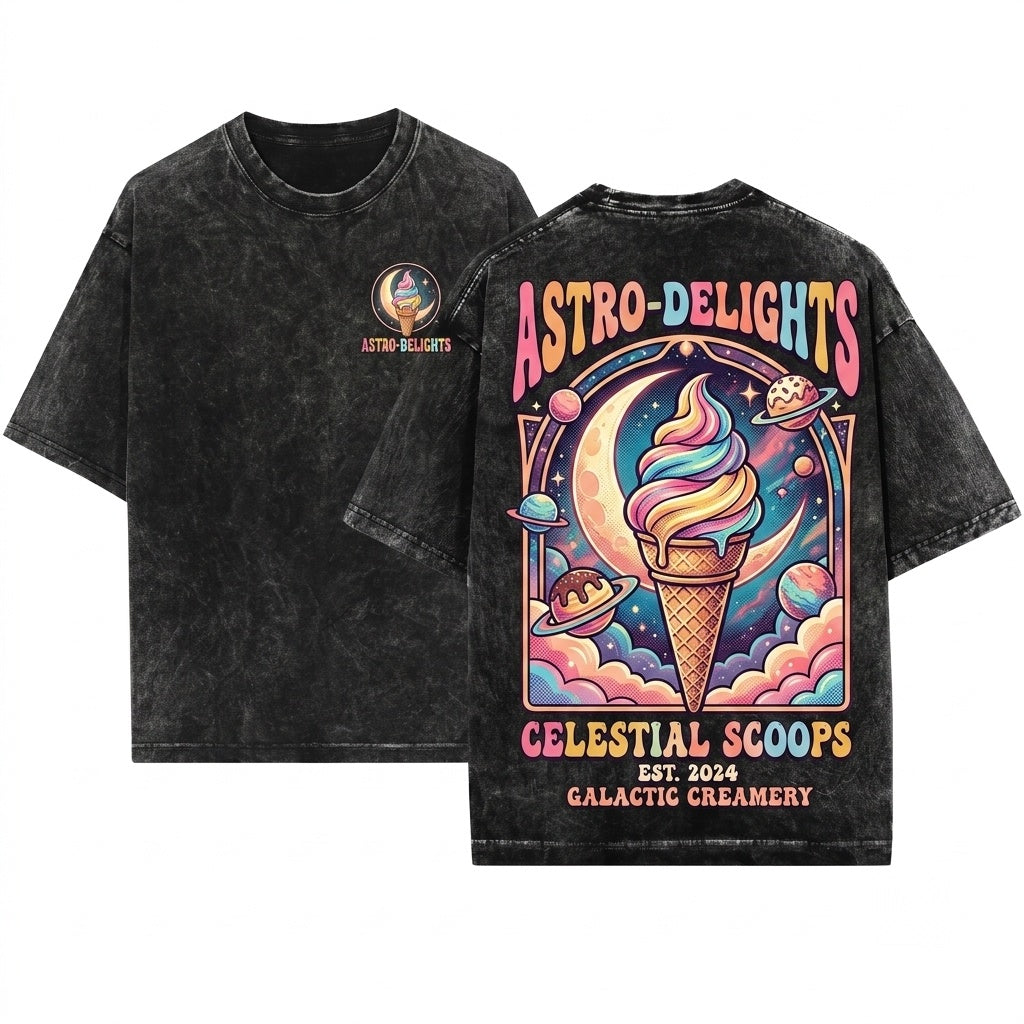 Retro Celestial Moonbeam Ice Cream Graphic Unisex Wash T-Shirt