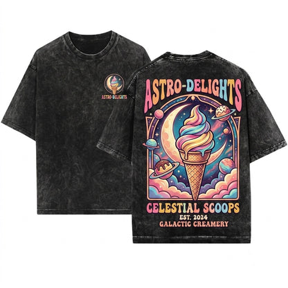 Retro Celestial Moonbeam Ice Cream Graphic Unisex Wash T-Shirt