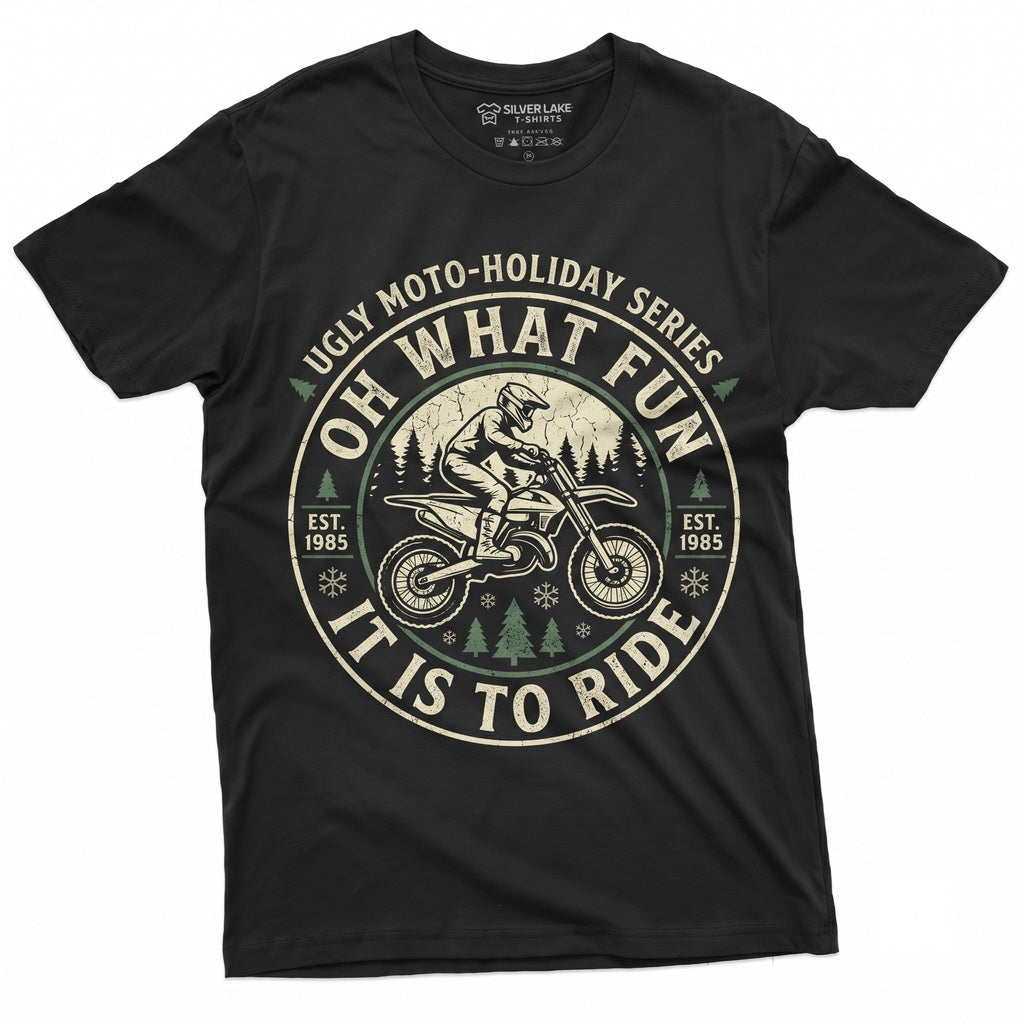 Oh What Fun It Is To Ride Christmas Motorsport Biker Motorcycle Rider Graphic Holiday Gift Unisex TShirt