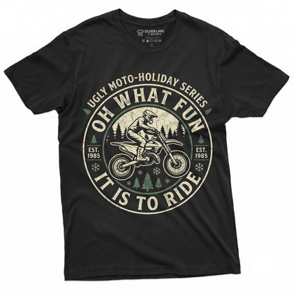Oh What Fun It Is To Ride Christmas Motorsport Biker Motorcycle Rider Graphic Holiday Gift Unisex TShirt