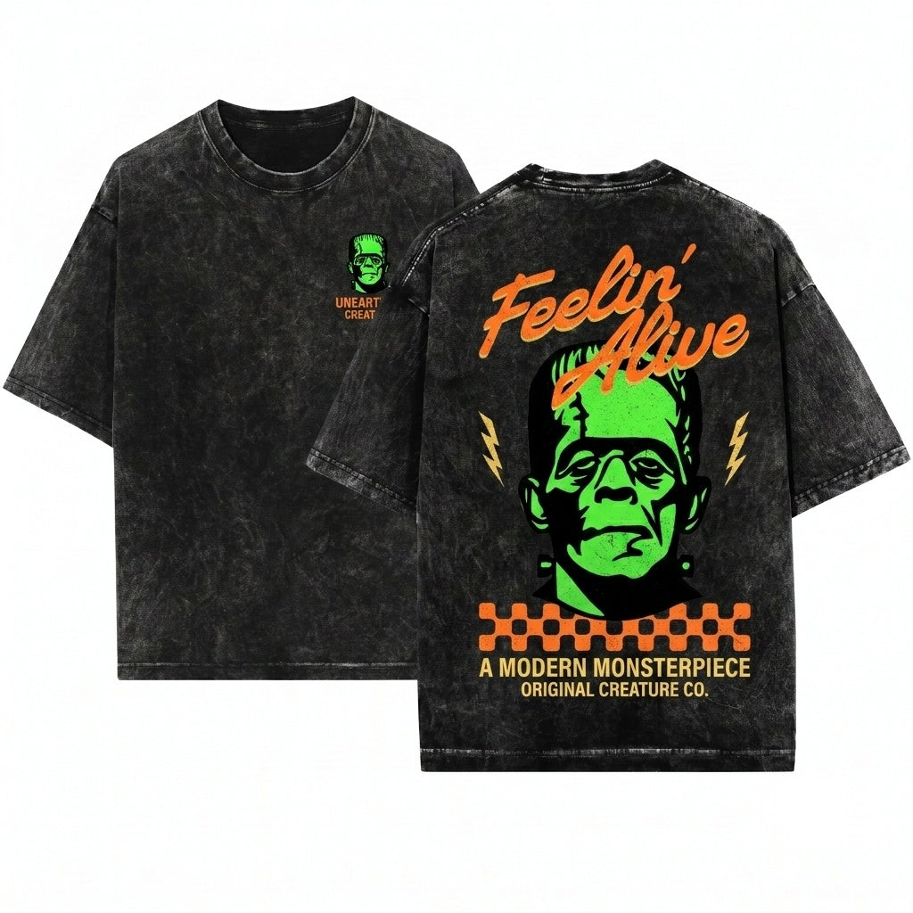 Retro Frankenstein Classic Monster Movie Graphic Vintage Horror Unisex Wash T-Shirt