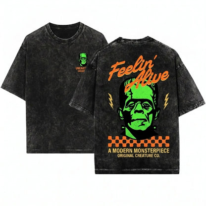 Retro Frankenstein Classic Monster Movie Graphic Vintage Horror Unisex Wash T-Shirt