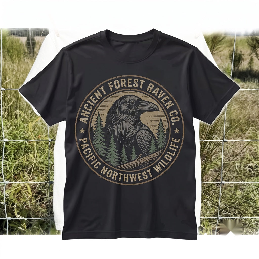 Vintage Gothic Raven Bird Graphic Dark Forest Woodland Wildlife Nature Gift Apparel Unisex TShirt