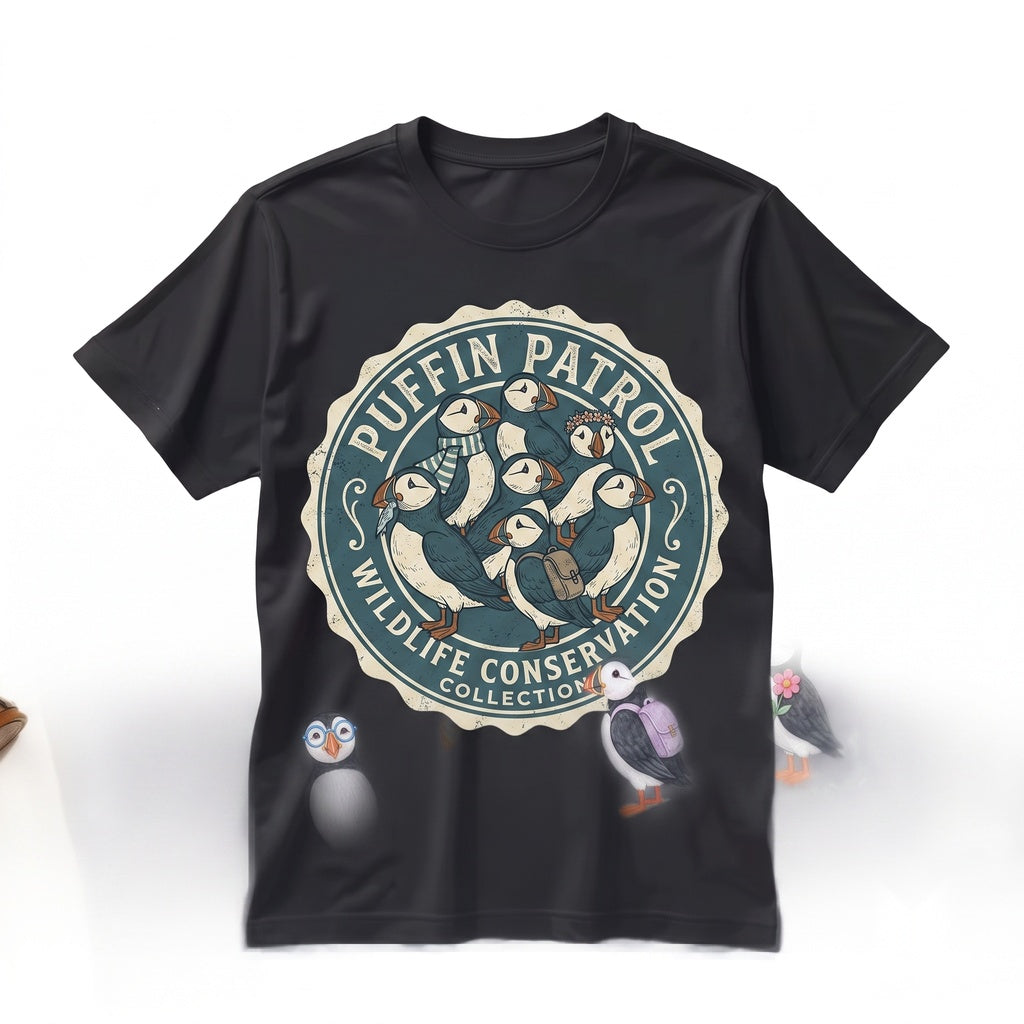 Cute Puffin Illustrated Bird Lover Kawaii Animal Fan Whimsical Seabird Art Gift for Her Unisex TShirt