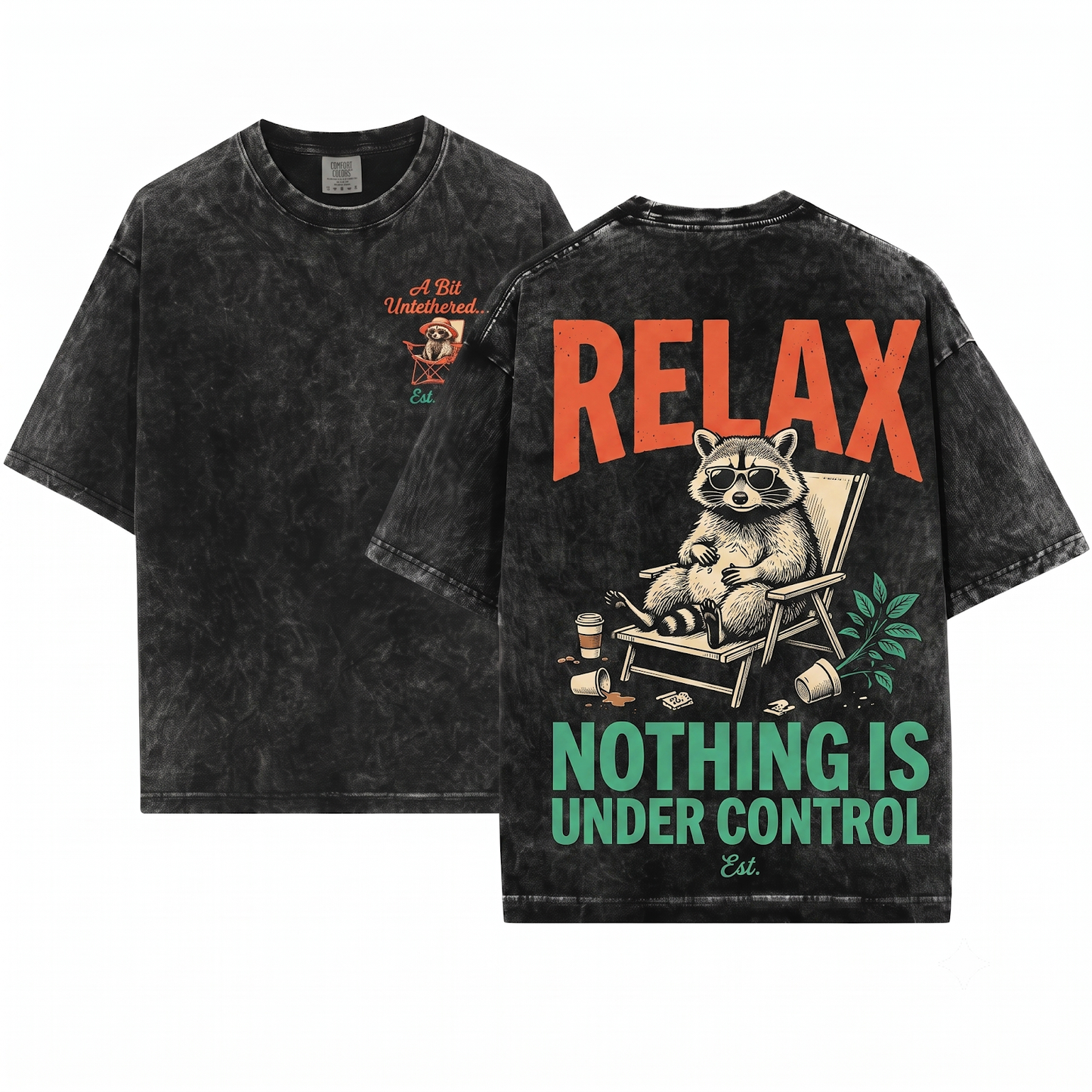 Chill Raccoon Vintage Graphic Tee - Relax Trash Panda Summer Chilling Vibes Unisex Heavyweight Garment-Dyed T-Shirt