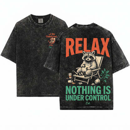 Chill Raccoon Vintage Graphic Tee - Relax Trash Panda Summer Chilling Vibes Unisex Heavyweight Garment-Dyed T-Shirt