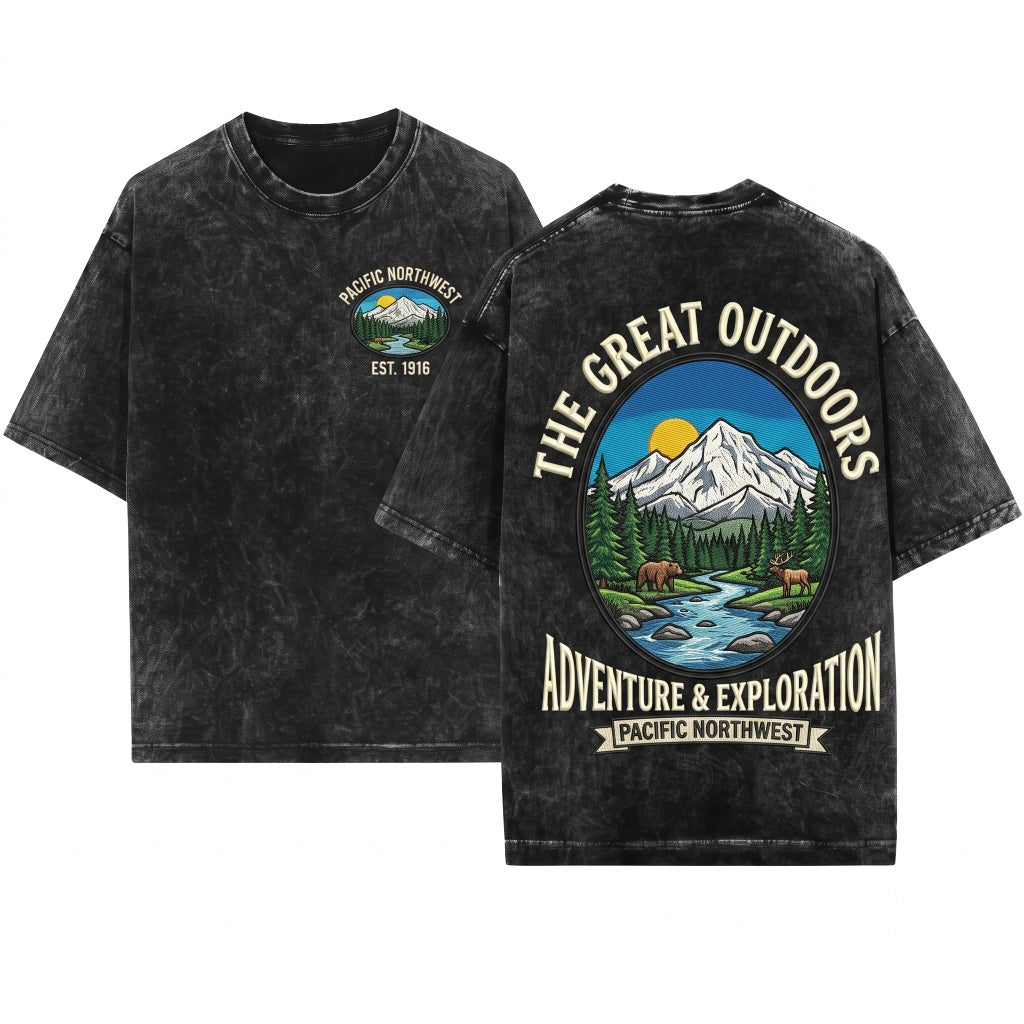 Embroidered Mt Hood Mountain Pacific Northwest Hiking Gift Nature Aesthetic Portland Oregon Unisex Wash T-Shirt