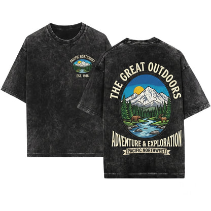 Embroidered Mt Hood Mountain Pacific Northwest Hiking Gift Nature Aesthetic Portland Oregon Unisex Wash T-Shirt