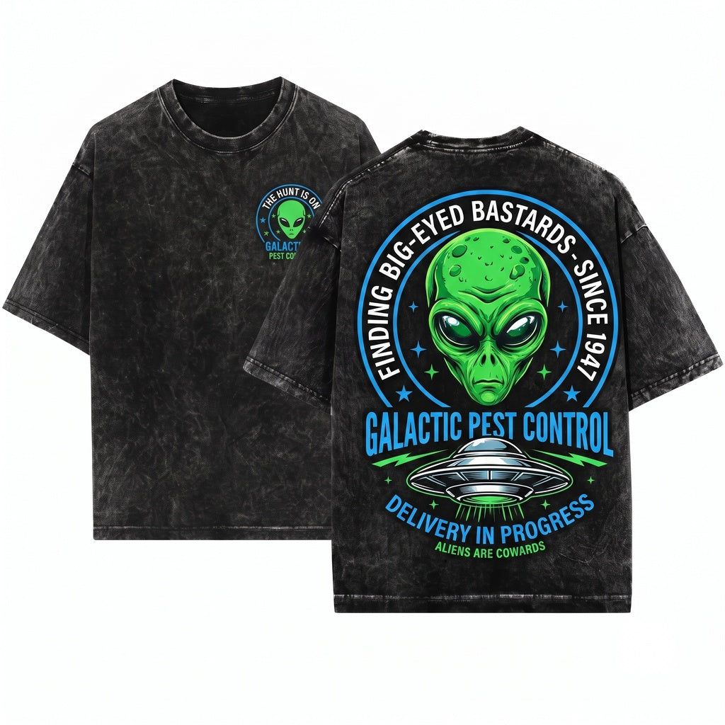 Funny Extra-Terrestrial UFO Badge Logo Graphic Unisex Wash T-Shirt