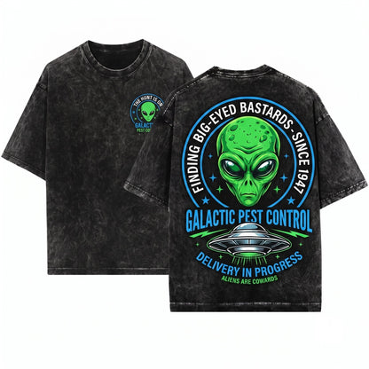 Funny Extra-Terrestrial UFO Badge Logo Graphic Unisex Wash T-Shirt