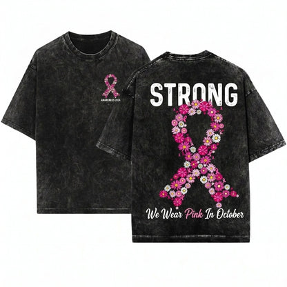 Daisy Floral Breast Cancer In October We Wear Pink Ribbon Flower Fight Awareness Graphic Preppy Unisex Wash T-Shirt