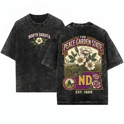 Wild Prairie Rose Floral Botanical Graphic North Dakota State Unisex Wash T-Shirt