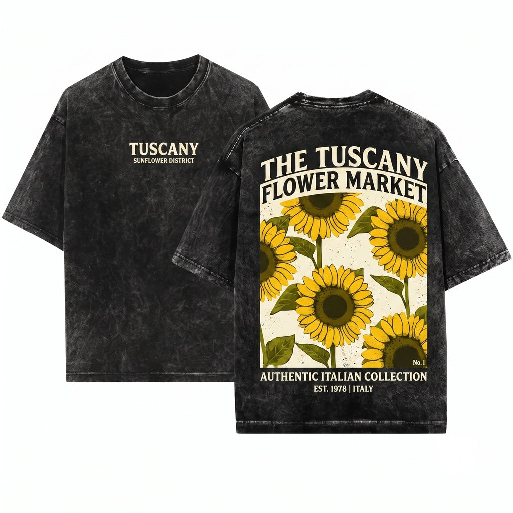 Tuscany Sunflower Market Botanical Summer Graphic Unisex Wash T-Shirt